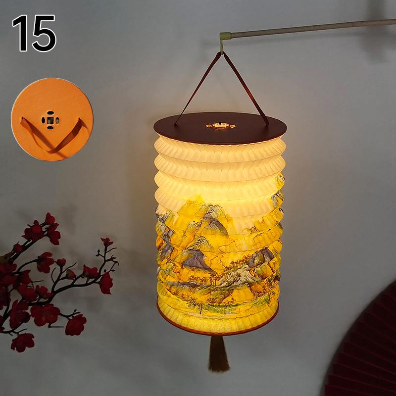 Traditional Hanging Led Lantern Folding Organ Design Chinese Style Mid-autumn New Year Decor Portable Lantern With Handlen