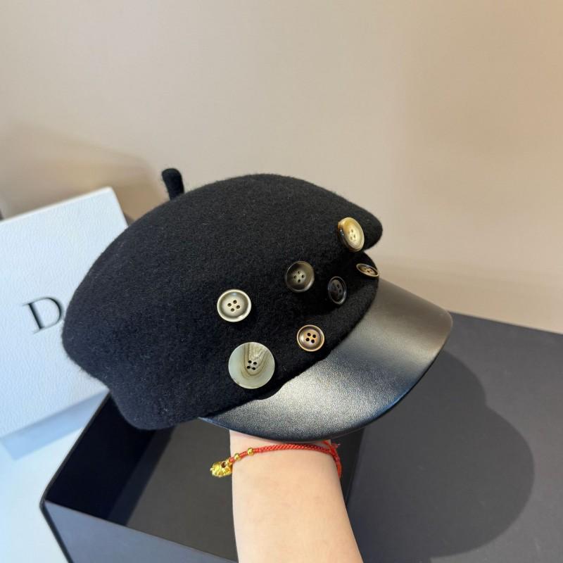 High Quality Wool Blend Octagonal Hat Versatile Face-Slim Handmade Button Brim Casual Stylish Navy Women