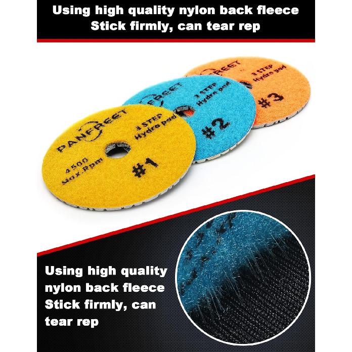 3 Step Diamond Polishing Pads 4-inch Wet for Granite Marble Quartz Concrete
