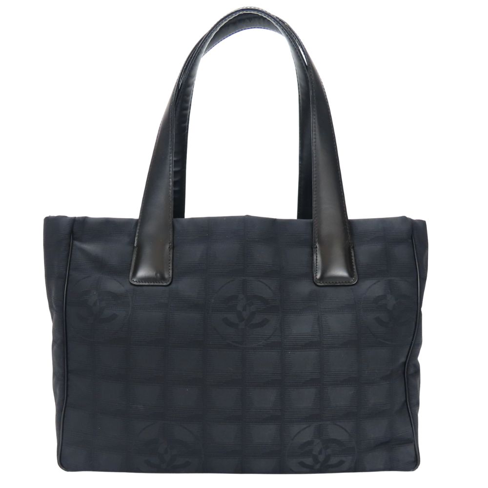 Used CHANEL Tote Bag New Travel Line COCO Mark Jacquard Nylon/leather Black 8th