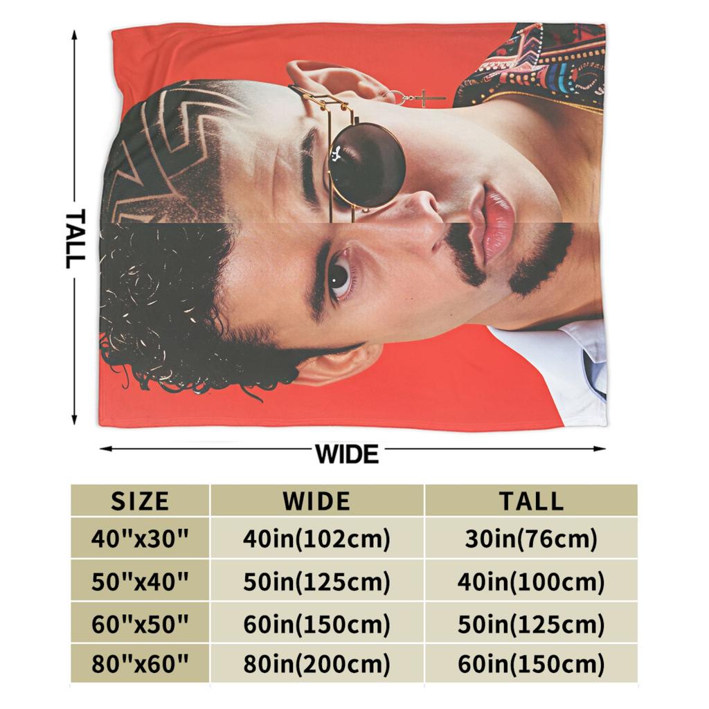 Bad Bunny Puerto Rican Rapper Portrait Blanket Warm Fashion Plush Throw Blanket For Child Bedroom Flannel Bedspread Bed Cover