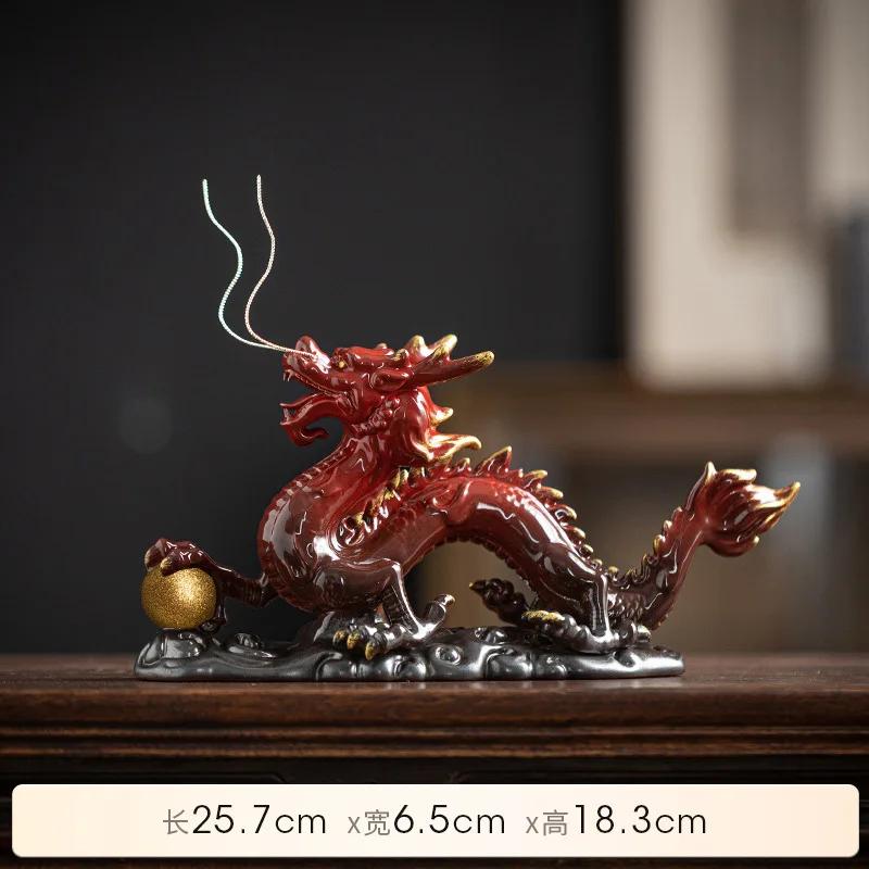 Новый китайский стиль Благоприятный дракон и играющий жемчуг Керамические украшения Дракон удачи Внутренние украшения для крыльца, стола красный
