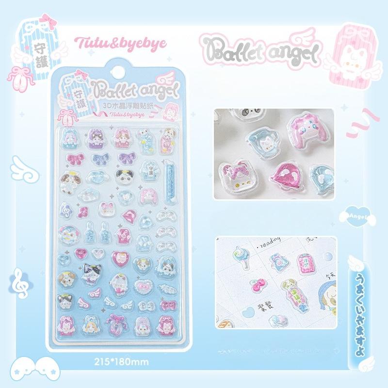 Crystal 3D Puffy Stickers for Kids Sparkling Cartoon Sweet Jelly Decals for DIY Decor Phone Case Scrapbook Journaling Sticker