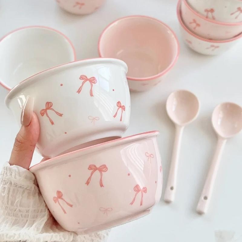 Set de 2 boluri ceramice cu 2 linguri Bol Drăguț Cadou Boluri ceramice Cadouri de ziua de naștere Desert Utilizare zilnică