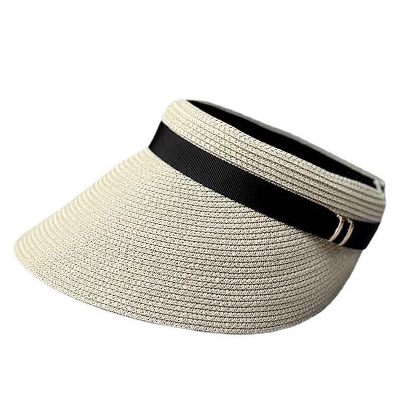 Summer Japanese Fine Straw Woven Empty Top Hat Women'S Sunscreen Visor Versatile Beach Wide Edge Casual Straw Hat