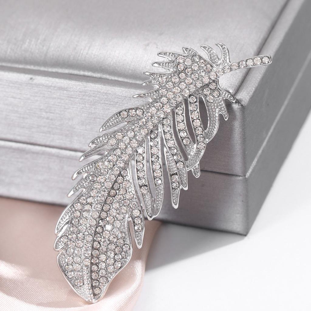Feather Brooch Women'S High Sense Niche Inlaid Zircon Corsage Temperament Suit Accessories Holiday Gift Pin