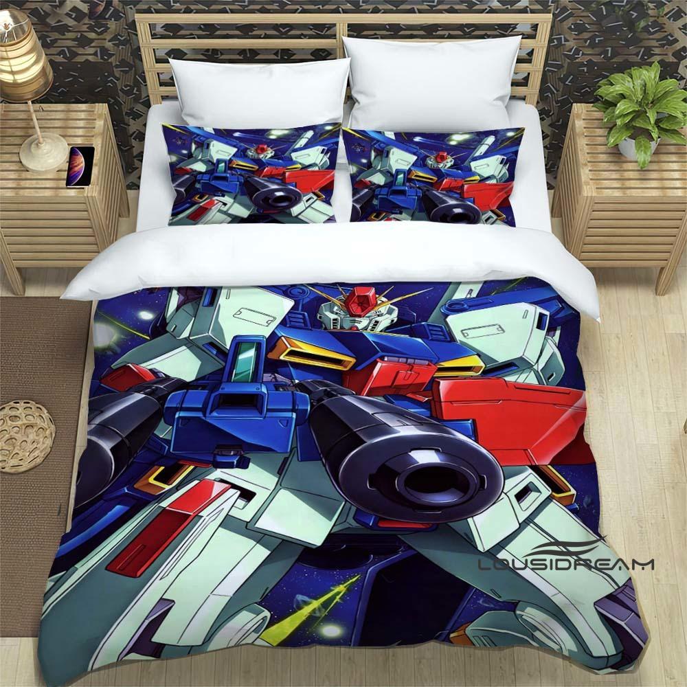 3D Printed Cartoon Gundam 3-Piece Bedding Set: Duvet cover set suitable for adult boys and girls bedroom décor, children's gift,