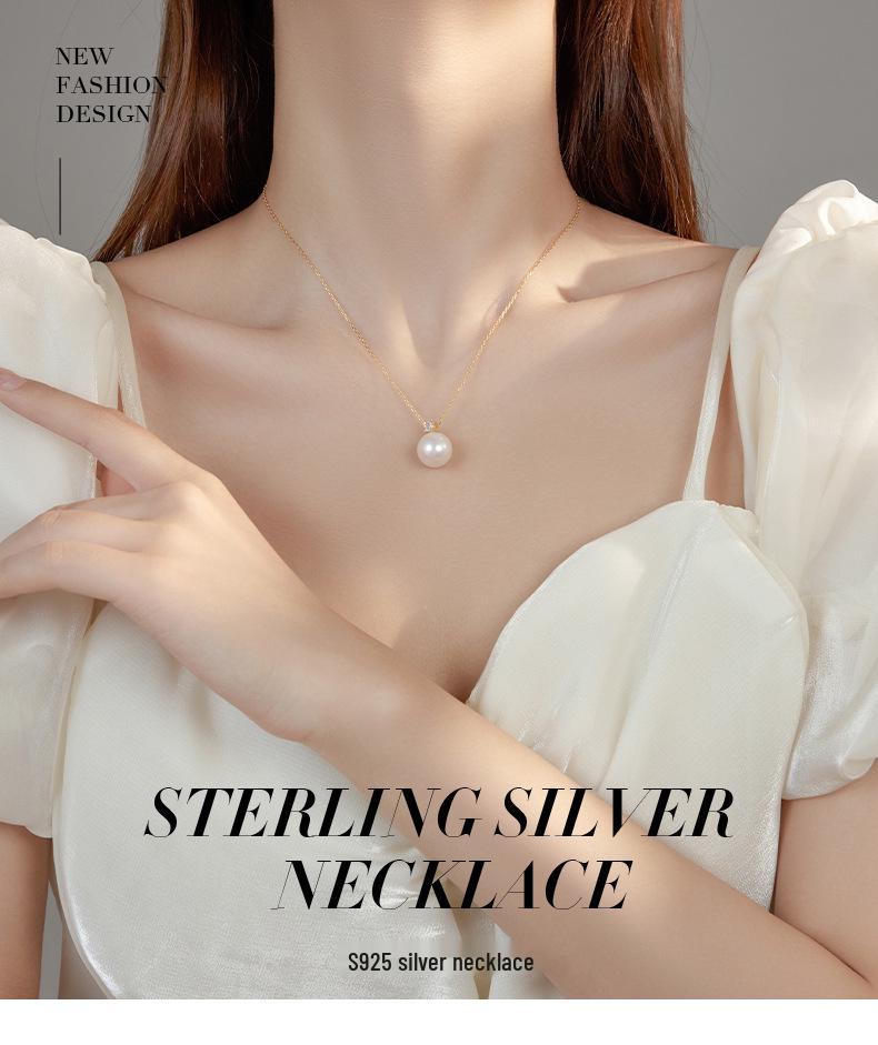 Banyan Tree S925 Silver Elegant Shell Pearl & Diamond Clavicle Necklace for Women