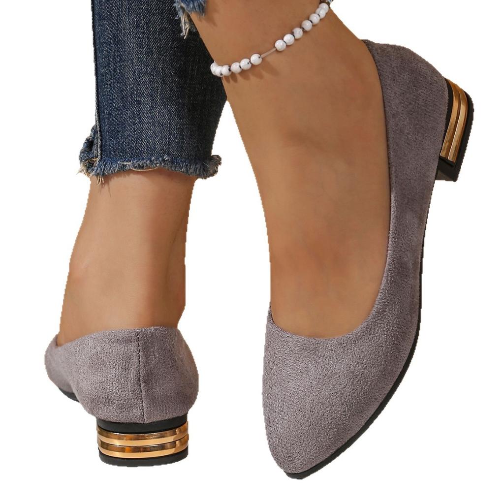 Large Size Thick Heel Single Shoes 22 Spring New Suede Foot Cover Pointed Shallow Mouth Doudou Shoes