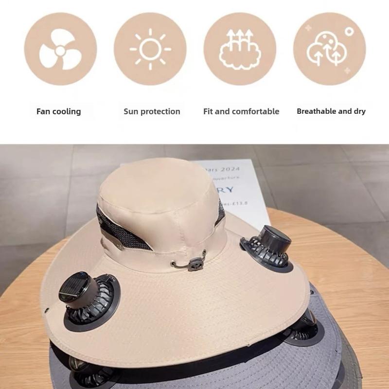 Quick Dry Bucket Hat with Solar Powered Fan USB Rechargeable Sun Hat for Outdoor Hiking Camping Fishing Large Size