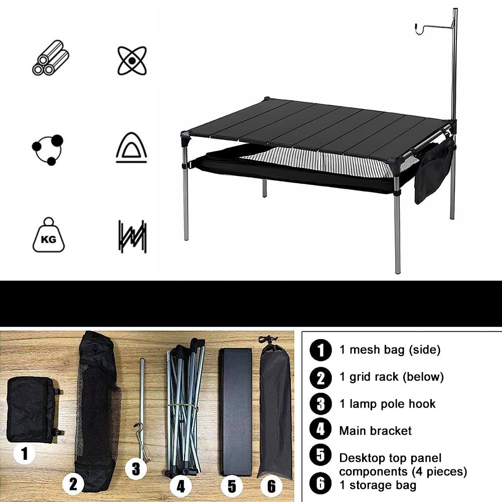 Camping Aluminum Alloy Table Outdoor Compact Folding Table with Light Pole Collapsible Picnic Table for Backyards Party Hiking