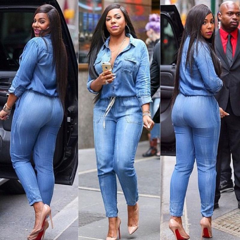 Evropská a americká móda Bandážový Slim Fit Dámský overal Džíny