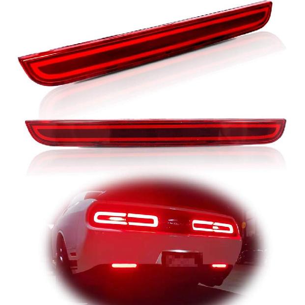

LED Red Lens Tail Brake Rear Fog Lamps Bumper Reflector Lights For 2015 2016 2017 2018 2019 Dodge Challenger Red Lens