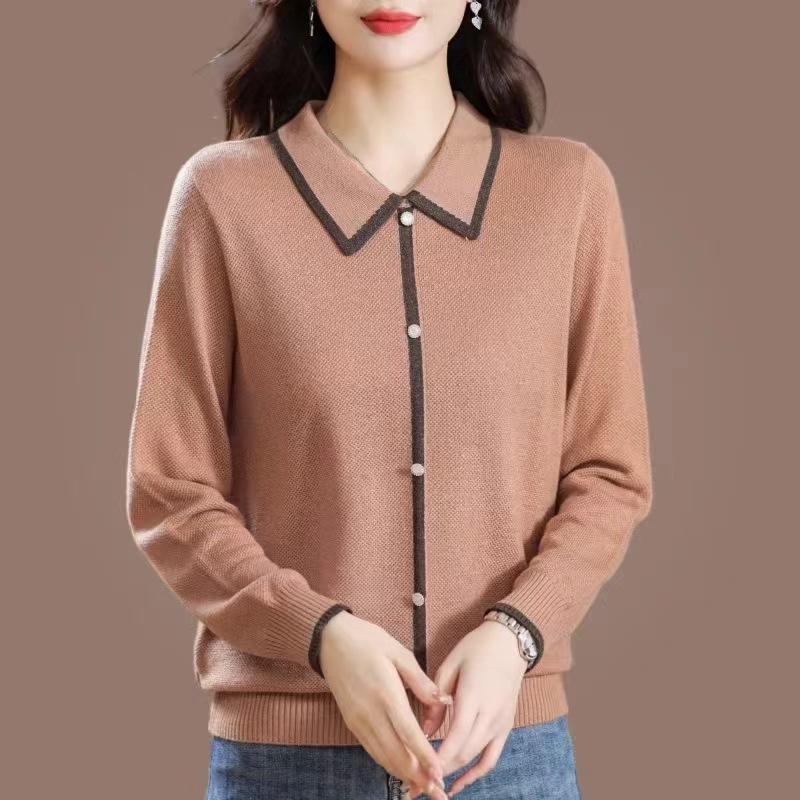 Mom's autumn clothes new early autumn doll collar sweater thin spring and autumn lapel collar long-sleeved knitted bottoming shirt women