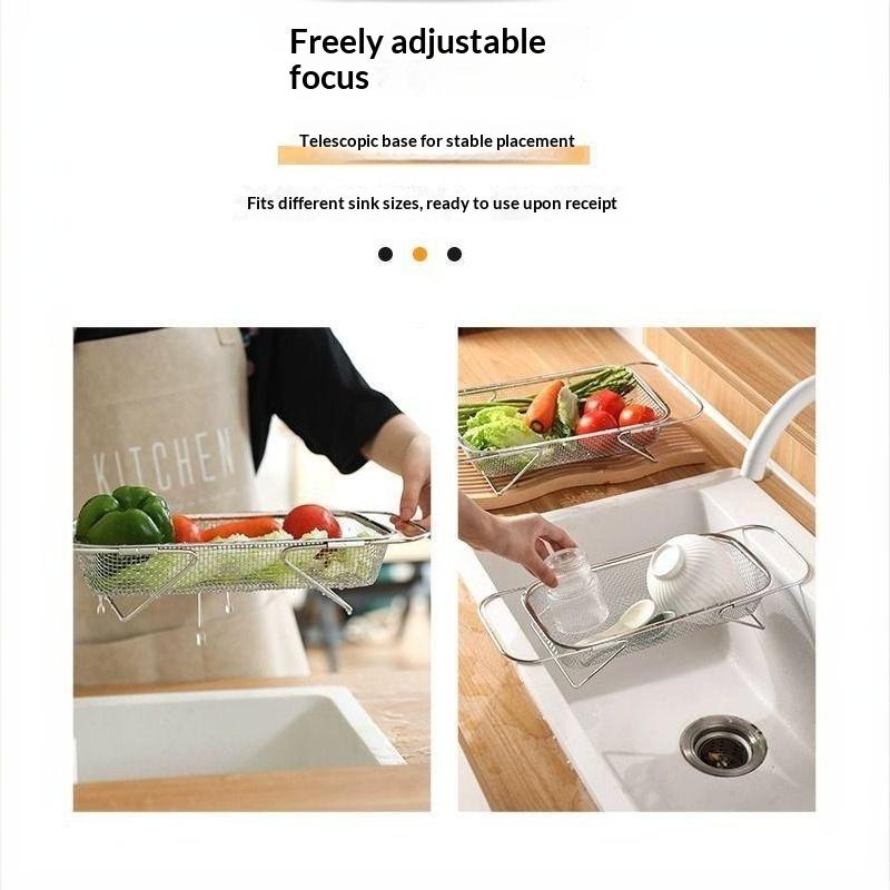 Adjustable Arm Stainless Steel Sink Drain Basket Expandable Rust Proof Mesh for Home Kitchen Vegetable Washing Food Drying