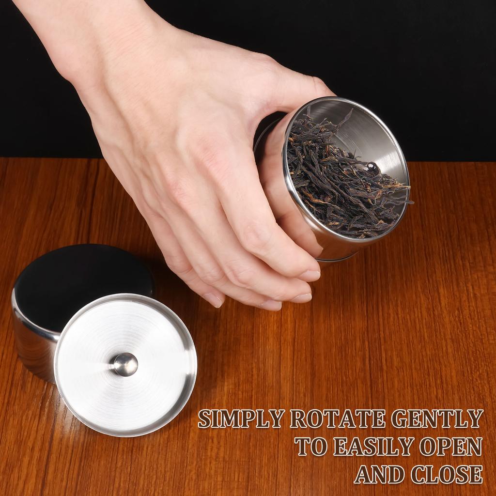Stainless Steel Tea Canister Double Seal Coffee Bean Storage Container with Lid Portable Sugar Can for Loose Tea Seasoning