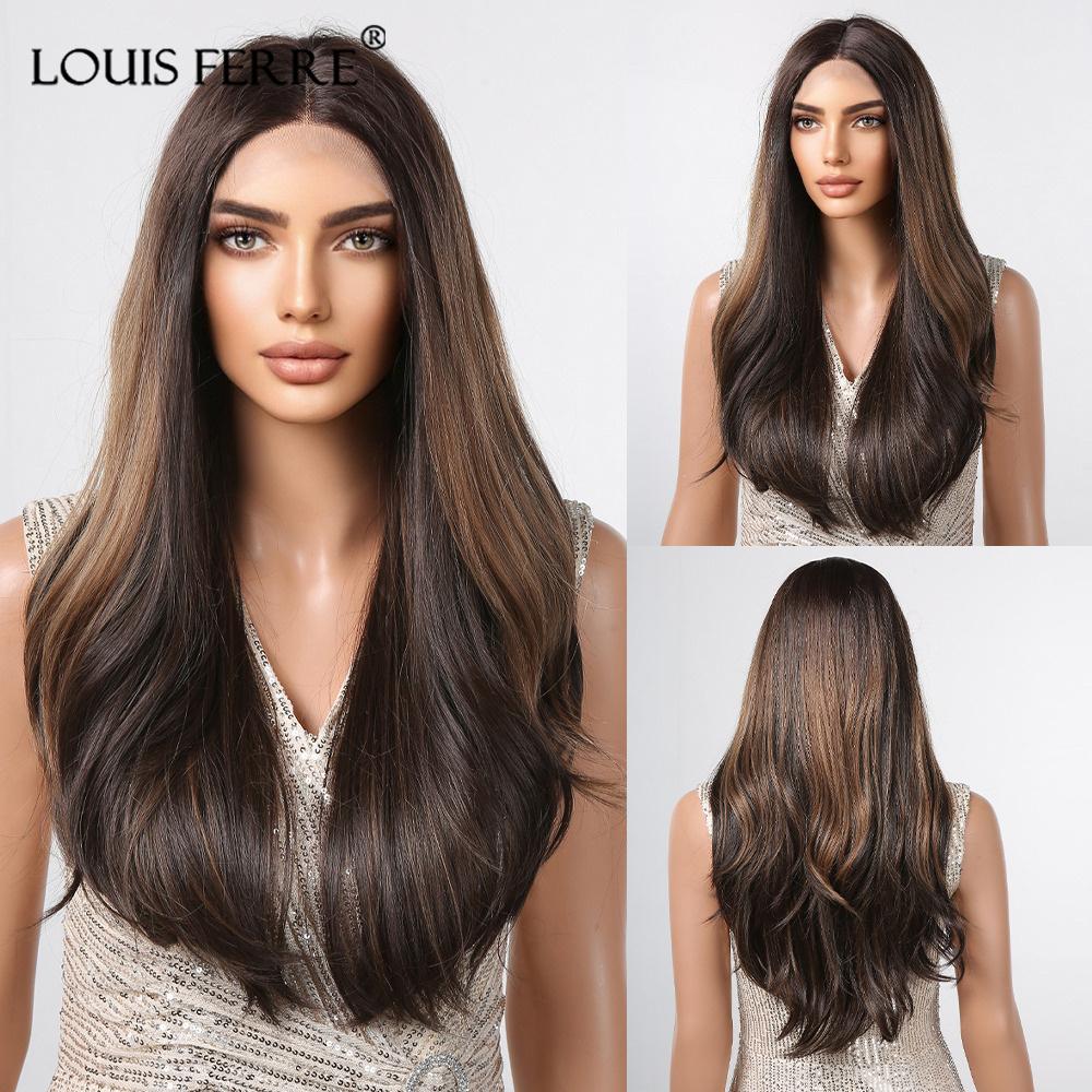 LOUIS FERRE 13x6 Lace Wig Long Straight Light Blonde Wigs with Dark Root for Women Daily Party Cosplay Wedding High Density