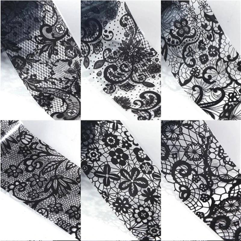 10 Rulo/Kutu Beyaz Siyah Dantel Nail Art Folyo Seti Tırnak Transfer Etiketi Kağıdı Kendin Yap Manikür Tırnak Dekorasyon Aksesuarları