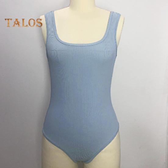 Women Summer Bodysuit Square Neck Sleeveless Skinny Elastic with Crotch Button Closure Tight Waist Backless Solid Color Soft Breathable Lady Sexy