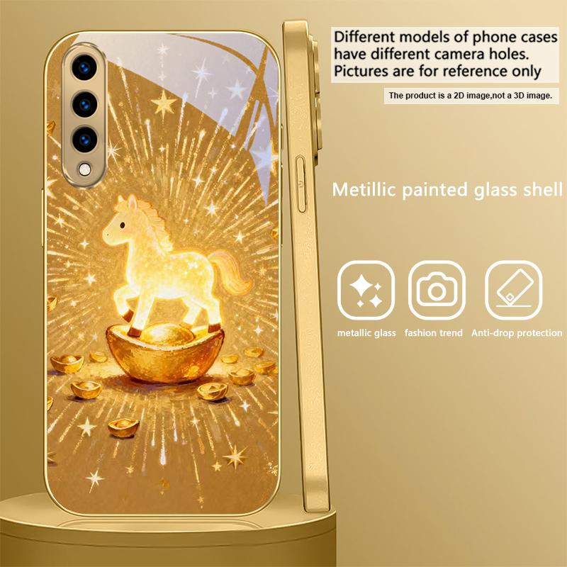 The shining golden pony For Samsung A 31 32 A33 A34 35 14 A15 13 A16 25 26 50 52 53 54 55 56 70 71 72 73 Golden glass phone case