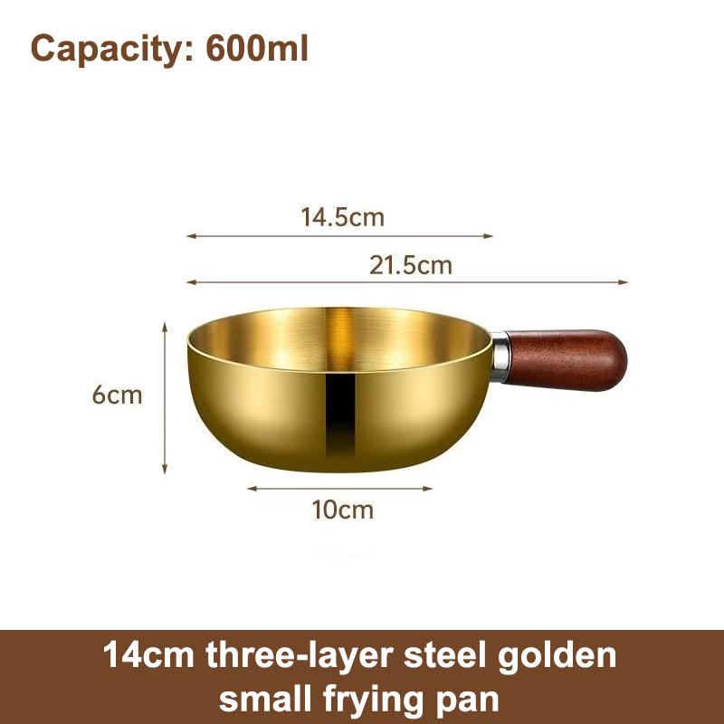 14/17cm Stainless Steel Bowl with Walnut Wood Handle Single-person Pot for Fruit Salad And Yogurt - Breakfast Cooking Tool