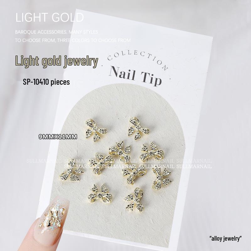 Golden Butterfly 3D Nail Art Set - 10 Pieces of Light Gold Ribbon Bow Decorations
