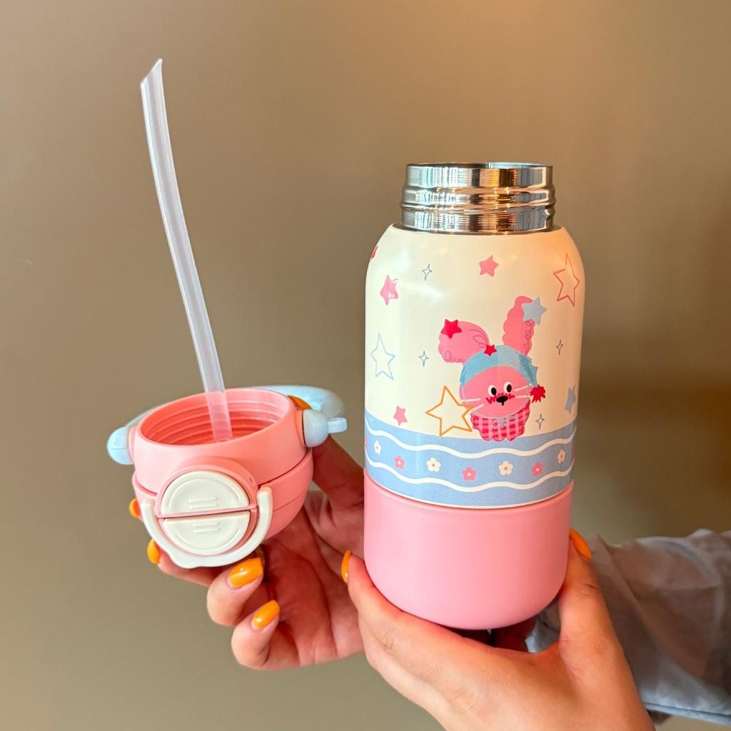 Water Bottleins Wind High Value Three Drinks Carrying Pot Thermos Cup Straw Cup Cartoon Children with Handle Cute Water Cup
