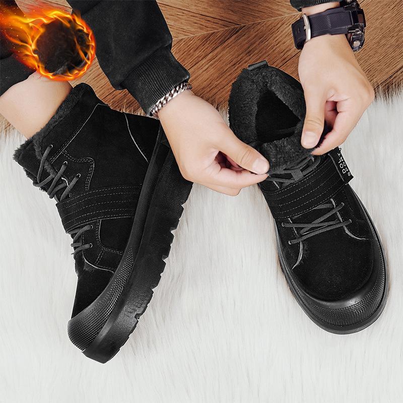 Men's Winter Warm Lace-Up Snow Boots Faux Suede Ankle Boots Non-Slip Faux Fur Lining Short Booties Outdoor Athletic Hiking Walking Shoes for Men