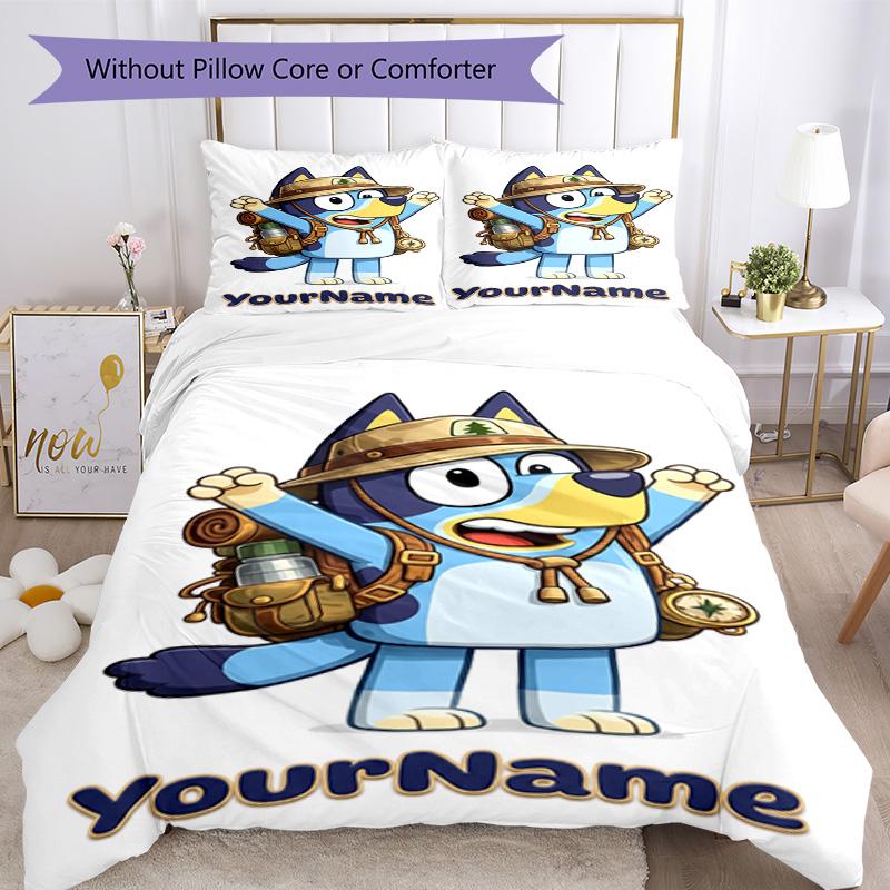 Bluey 54 Customize your name Bedding Set Breathable Duvet Cover with Pillowcases Home Decoration Birthday Gift