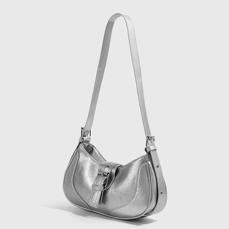 

Niche High-End French Baguette Underarm Bag New Fashion Versatile Ins Large Capacity Commuter Shoulder Bag for Women серебряный