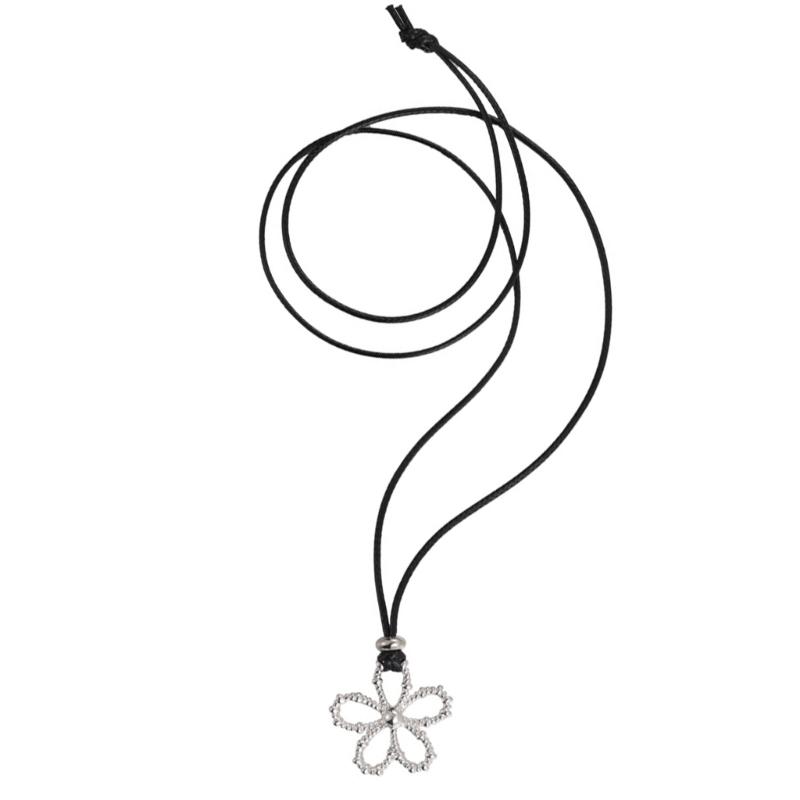 

Adjustable Black Leather Cord Necklace With Hollow Floral Pendant Comfortable Bohemian Jewelry Gifts for Women 1