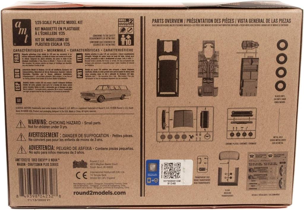 Plastikový model vozu AMT Chevrolet II Nova Station Wagon 1963, AMT1202, měřítko 1:25