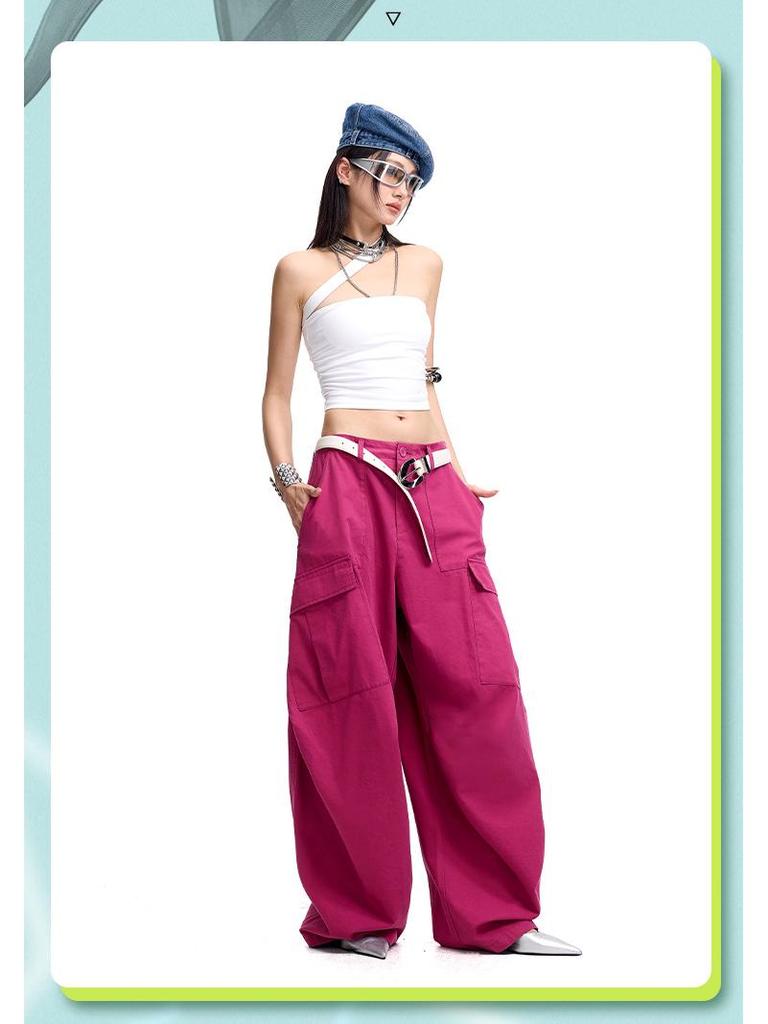 Tuogu Women's Slimming Paratrooper Wide-Leg Pants - Spring/Summer Style, Casual Loose Fit, Floor-Length.