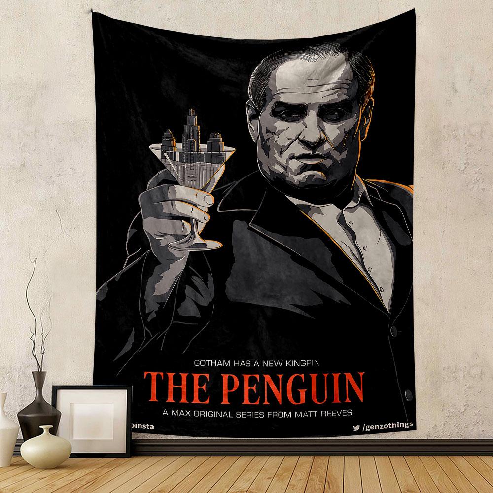 The Penguin Tapestry Wall Hanging, Gotham Crime Series Art, DC Villain Wall Decor for Bedroom Man Cave