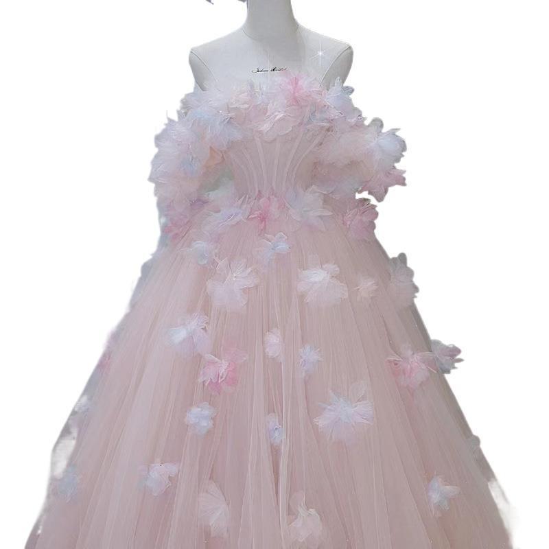 Pink Toast Braut 1011 Neues Verlobungs-Hochzeitskleid Damen Leichter Luxus Nische Erwachsenen-Empfangs-Abschlussballkleid