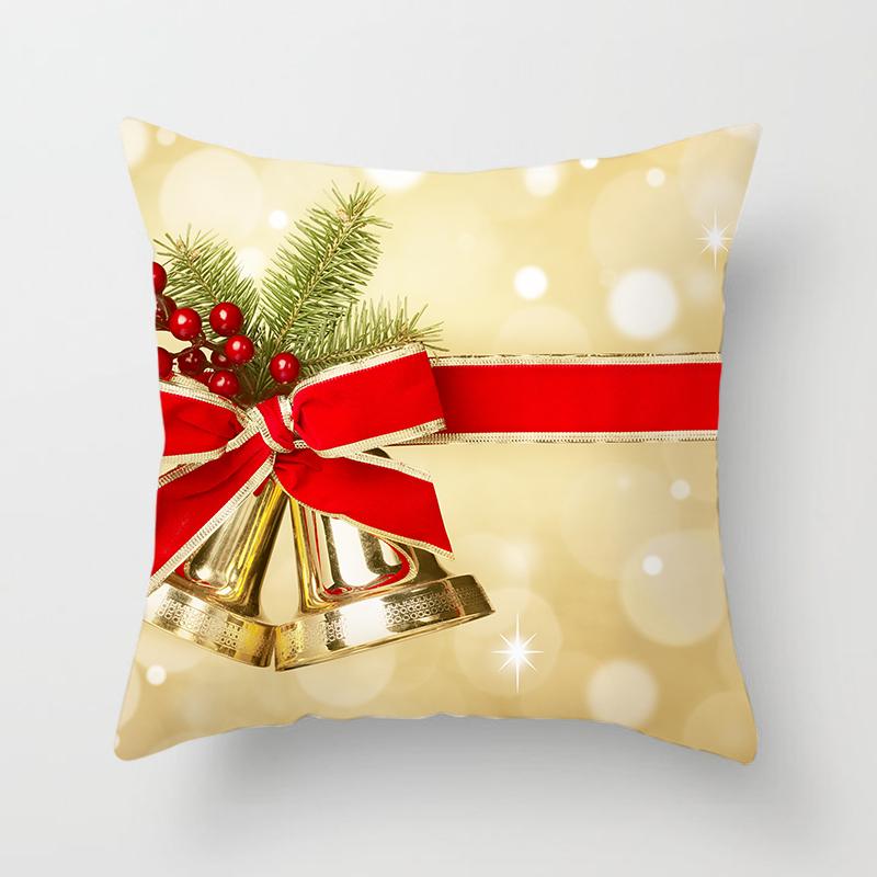 

Merry Christmas Throw Pillow Cover Bell Red For Sofa Home Decor 40x40cm