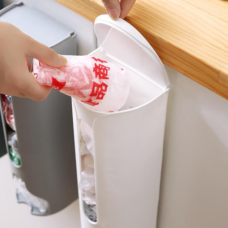 Wall Mounted Trash Bag Storage Box Pull Out Dispenser Simple Kitchen Plastic Bag Organizer Large Capacity Utility Box