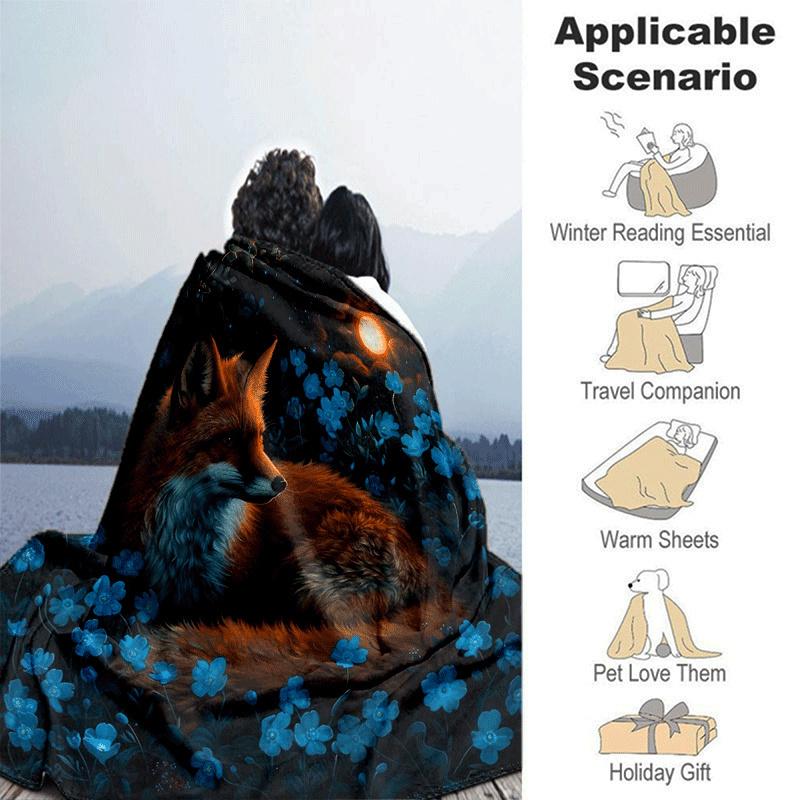 1pc Fox Printing Lightweight Flannel Blanket, Comfortable and Warm Blanket, for Camping Sofa Bed and Couch Office, Suitable for Gift Blankets