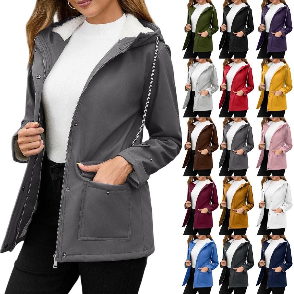 Womens Raincoats With Hood  Lightweight Outdoor Hooded Waterproof Windbreaker Solid Trench Coat Jacket Plus Size