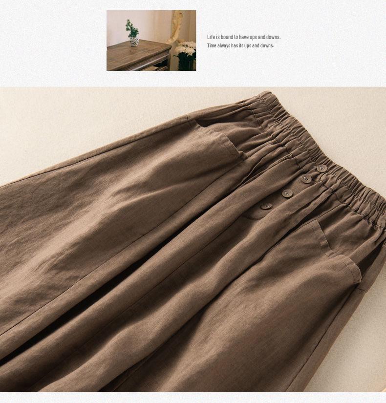 Plus Size Women's Retro High Waist A-Line Midi Skirt - Imitation Linen, Summer Slimming Style