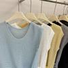 Women Crew Neck Sleeveless Hollow Knit Top Side Button Irregular Hem Casual Summer Knitted Tank Top