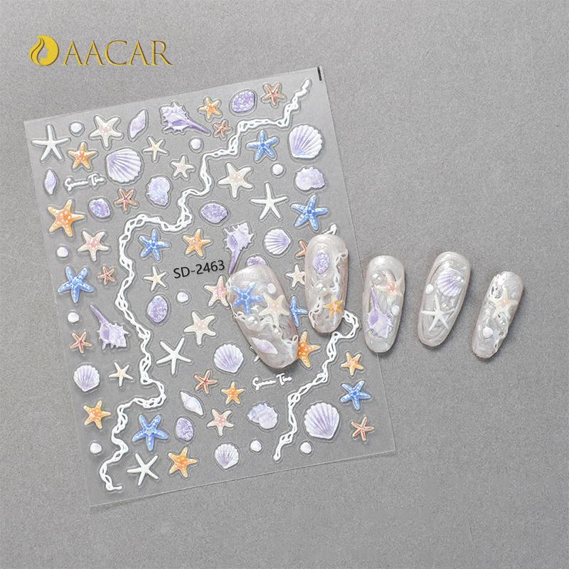 Shell Starfish Shell Nail Stickers Cute Starfish Decorative Stickers For Nails DIY 5D Self Adhesive Summer Manicure Decals