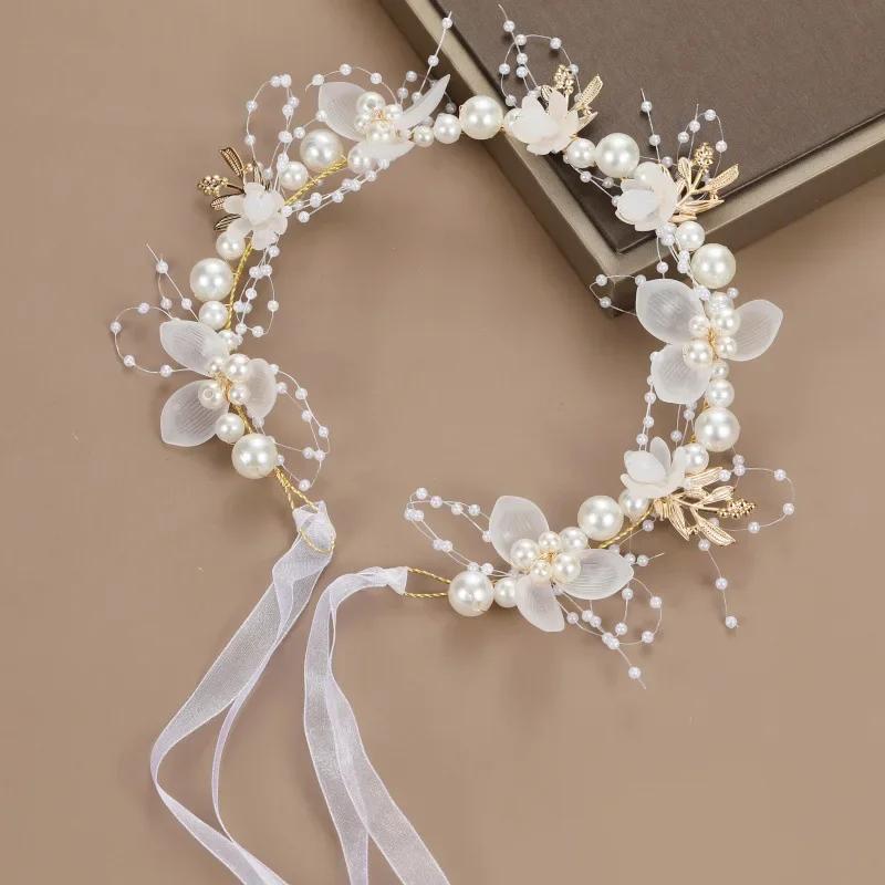 Summer Boho Children Girl Pearl Butterfly Headdress Flower Wreath Garland Head Hoop Headbands Hair Wedding Bride Jewelry Gifts