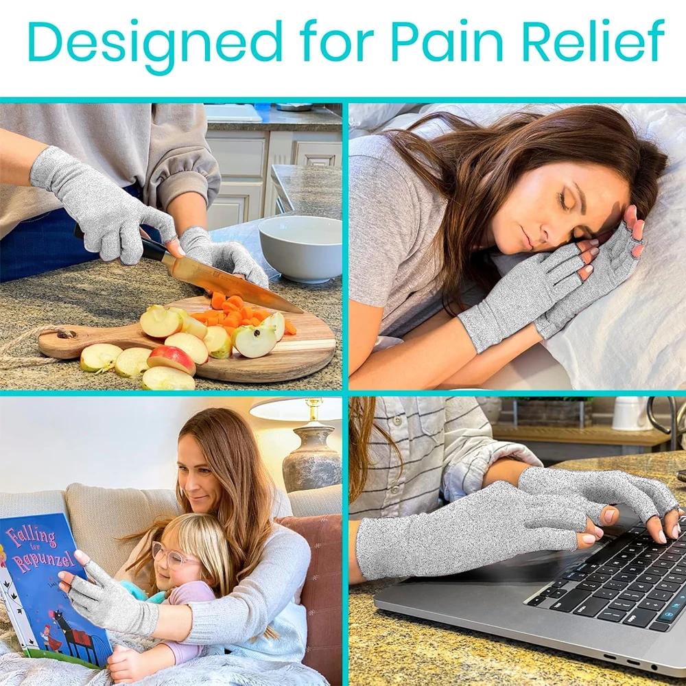 1Pair Compression Arthritis Bamboo Gloves - Compression Gloves For Joint Pain Support - Men'S & Women'S Fingerless Gloves Sports