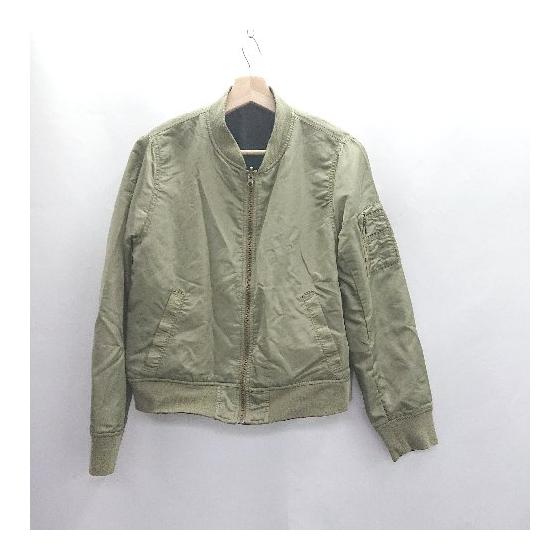 earth music&ecology reversible long sleeve blouson military jacket MA-1 size L khaki black ladies E [Used]