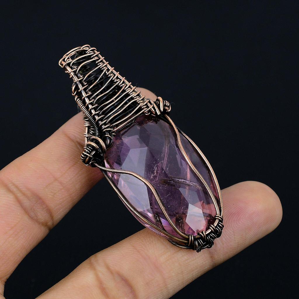 Kunzite Pendant, 999 Copper Wire Wrapped Gemstone Jewelry, Handmade Pendant, For Thanksgiving