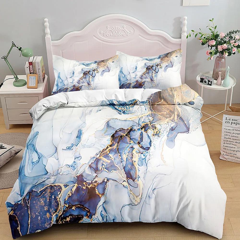 Marble Bedding Set King Queen Size Grey Gold Duvet Cover Modern Abstract Art Gothic Soft Quilt Cover for Adults