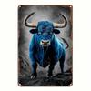 Vintage Metal Wall Art Blue Ox Bull Decor for Bar Kitchen Living Room Gift
