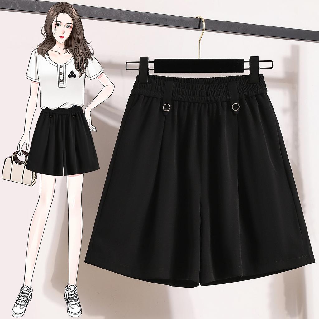 DIMANAF 2024 Plus Size Women Summer Loose Pants Wide Leg Pants 5XL High Waist Shorts Elastic Casual Basic Short Pants