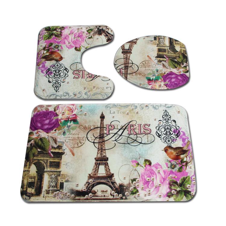 3-Piece Flannel Printed Bathroom Mat Set: Absorbent & Non-Slip